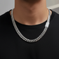 Solid 12mm Miami Cuban Link Chain with Iced Lock |  White Rhodium Plated on 925 Sterling Silver Chain with AAA+ Quality Swarovski Diamonds | With Certificate of Authenticity and 925 Hallmark