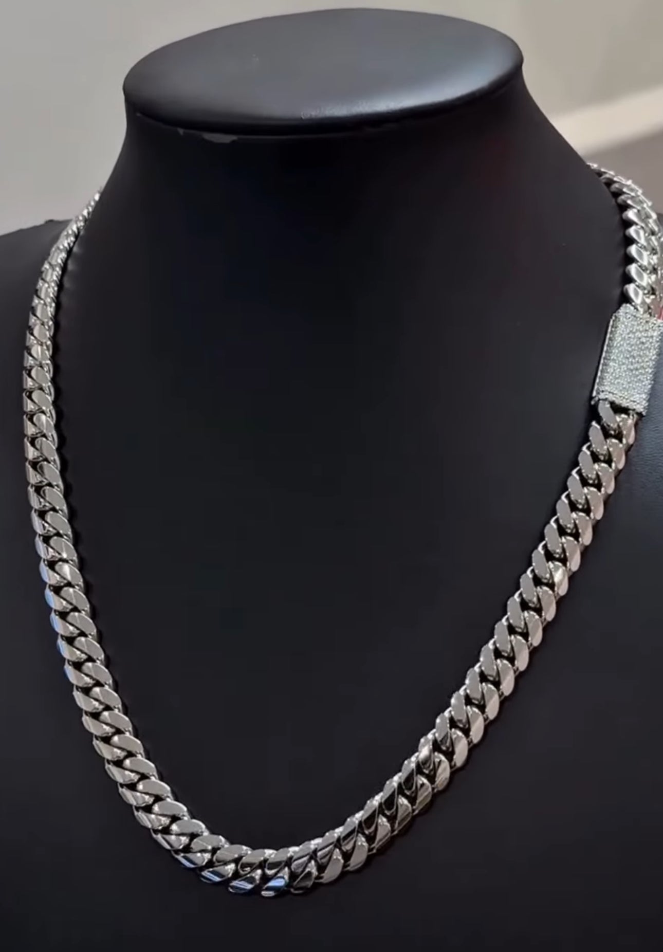 Solid 12mm Miami Cuban Link Chain with Iced Lock |  White Rhodium Plated on 925 Sterling Silver Chain with AAA+ Quality Swarovski Diamonds | With Certificate of Authenticity and 925 Hallmark
