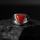 Classic  Triangular shaped 8ct Natural Red Coral (Moonga) | 925 Sterling Silver Oxidized Ring | With Certificate of Authenticity and 925 Hallmark