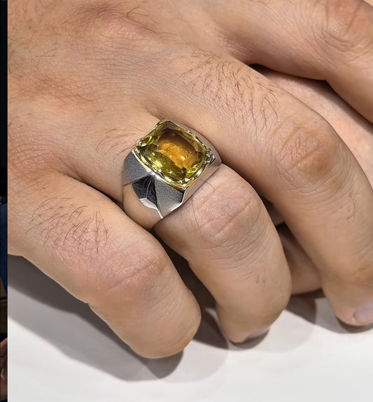 Signet Ring studded with 10ct Natural Citrine Stone | 925 Sterling Silver with Hallmark - caratsutra