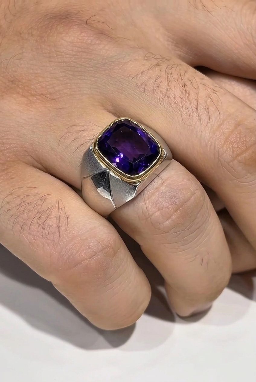 Signet Ring studded with 10ct Natural Amethyst Stone | 925 Sterling Silver with Hallmark