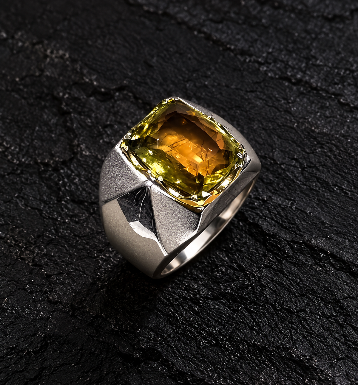 Signet Ring studded with 10ct Natural Citrine Stone | 925 Sterling Silver with Hallmark