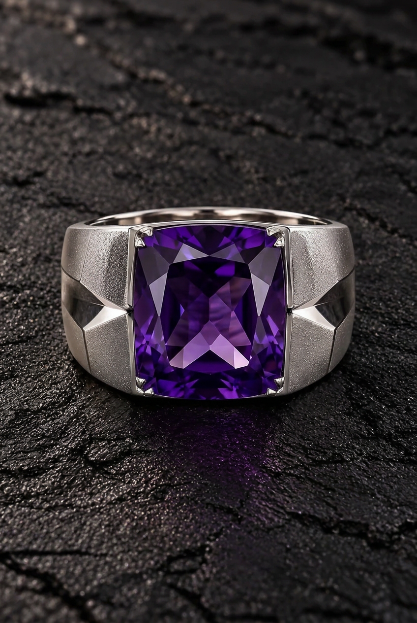 Signet Ring studded with 10ct Natural Amethyst Stone | 925 Sterling Silver with Hallmark