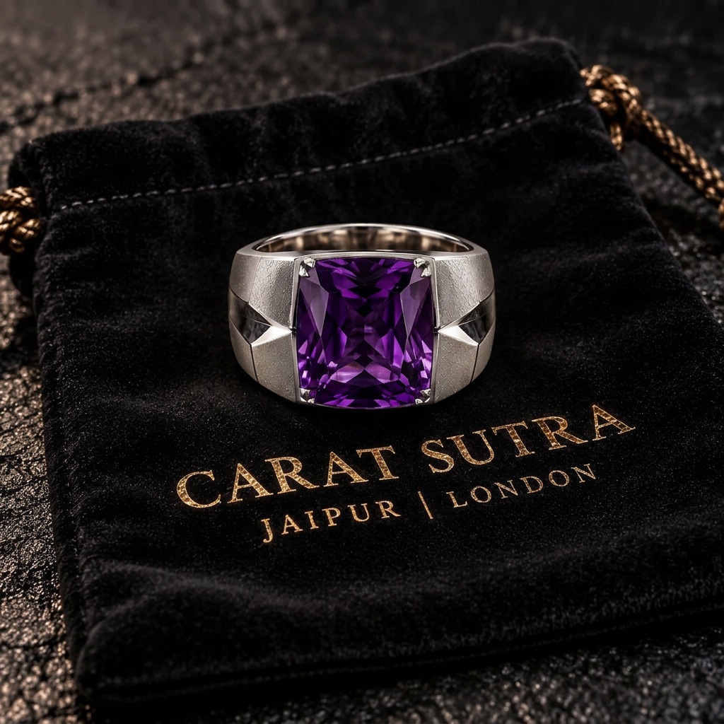 Signet Ring studded with 10ct Natural Amethyst Stone | 925 Sterling Silver with Hallmark