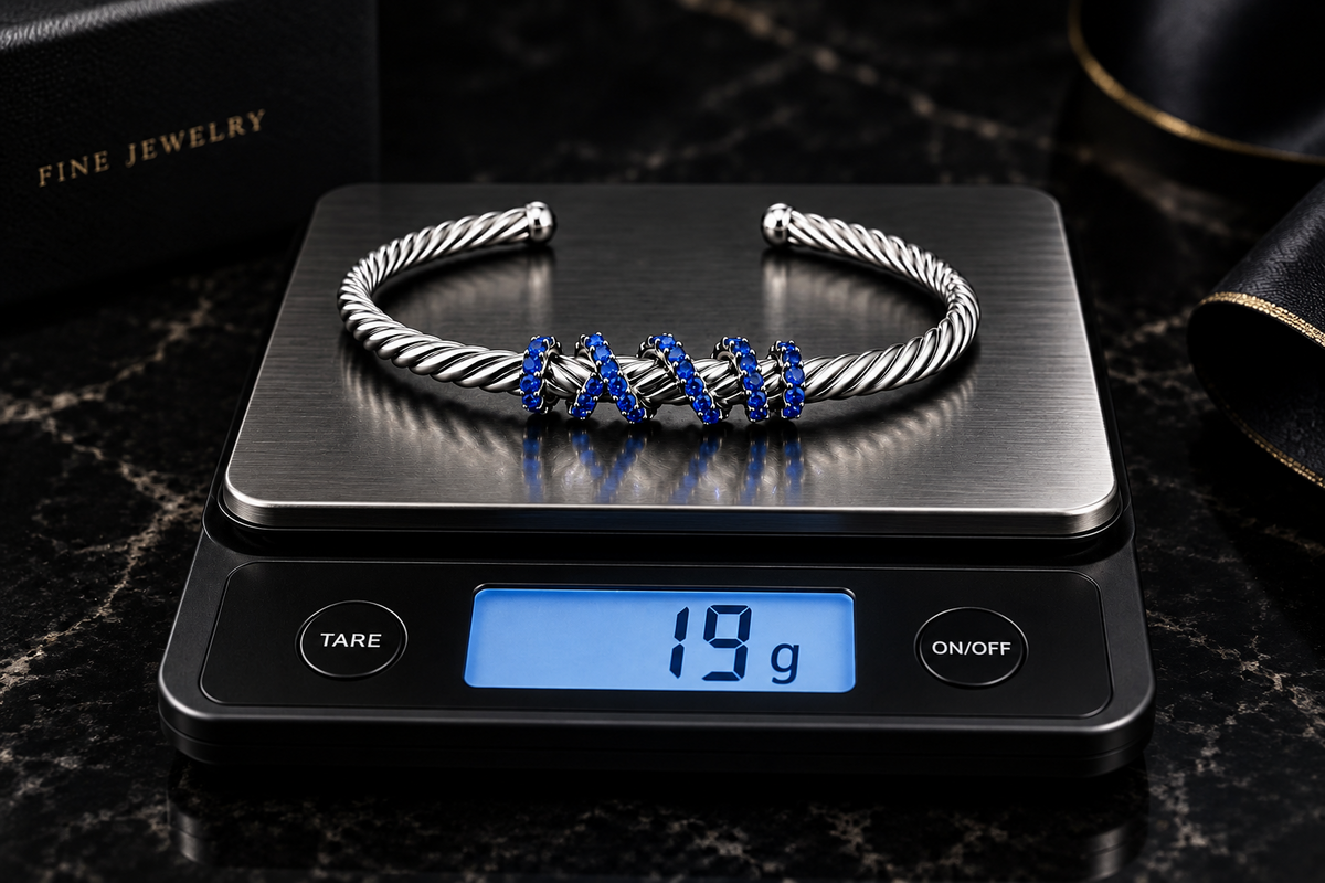 Rope Style Adjustable Cuff Bangle/kadaa studded with Blue Zircons | 925 Sterling Silver Bracelet