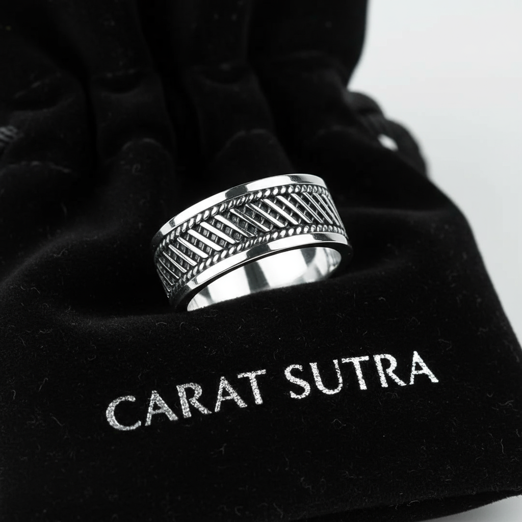 RARE PRINCE by CARAT SUTRA | Classic Oxidized Silver Band | 925 Sterling Silver Ring | Men's Jewelry | With Certificate of Authenticity and 925 Hallmark