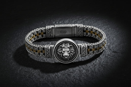 12mm Lion Medallion Handwoven Bracelet | 925 Sterling Silver with Hallmark
