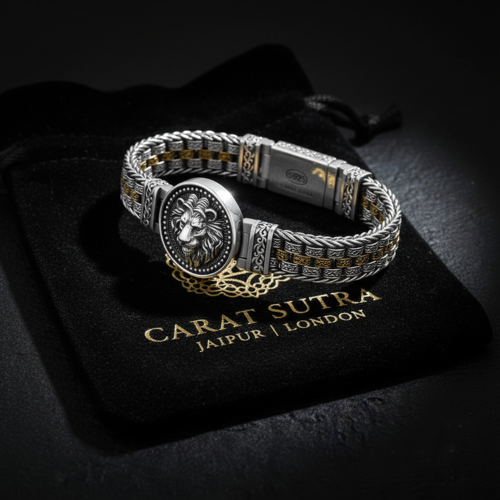12mm Lion Medallion Handwoven Bracelet | 925 Sterling Silver with Hallmark