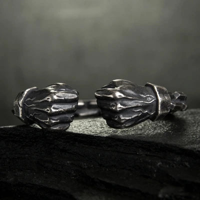 RARE PRINCE by CARAT SUTRA | Unique 925 Silver Oxidized Fists Cuff | Bracelet for Men | 925 Sterling Silver Cuff | Men's Jewelry | With Certificate of Authenticity and 925 Hallmark