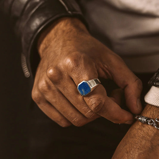 RARE PRINCE by CARAT SUTRA | Classic Signet Ring with Natural Lapis Lazuli | 925 Sterling Silver Ring | Men's Jewelry | With Certificate of Authenticity and 925 Hallmark