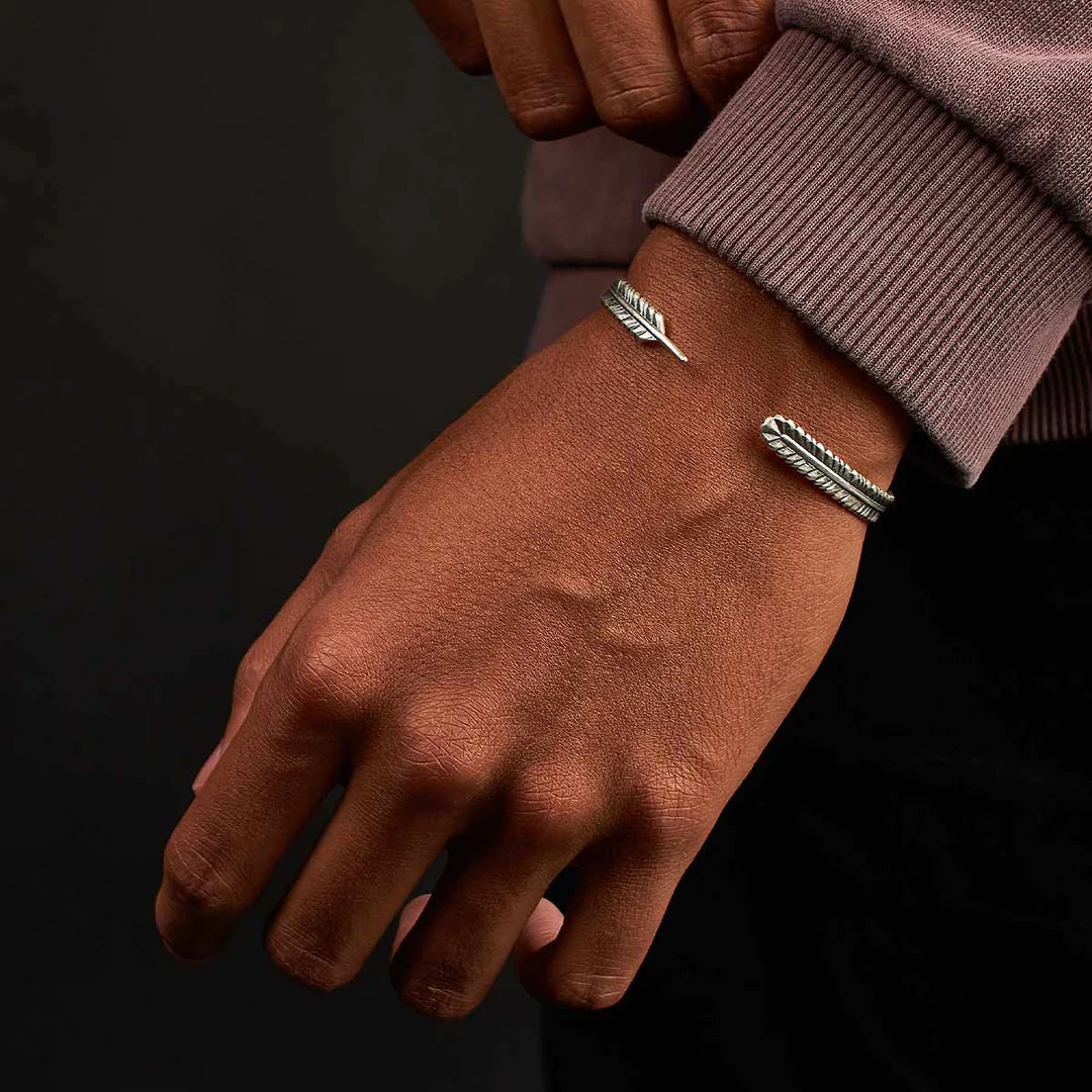 RARE PRINCE by CARAT SUTRA | Unique Thin Feather Bangle/kadaa/Handcuff for Men & Boys | 925 Sterling Silver Bracelet | Men's Jewelry | With Certificate of Authenticity and 925 Hallmark