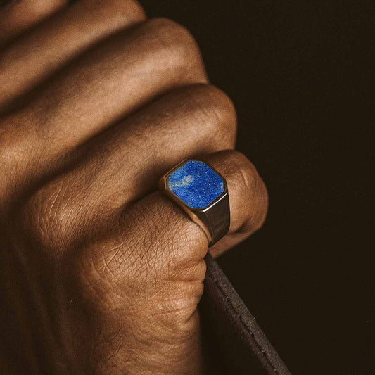 RARE PRINCE by CARAT SUTRA | Classic Signet Ring with Natural Lapis Lazuli | 925 Sterling Silver Ring | Men's Jewelry | With Certificate of Authenticity and 925 Hallmark