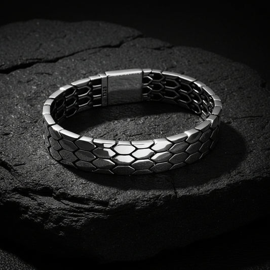 3 Row, 18mm, Snake Scale Bracelet | 925 Sterling Silver with Hallmark - caratsutra