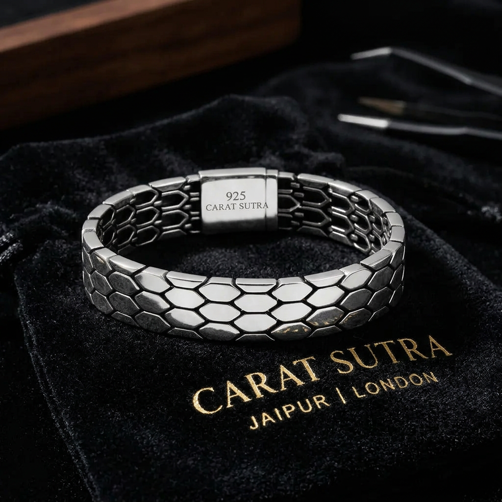 3 Row, 18mm, Snake Scale Bracelet | 925 Sterling Silver with Hallmark - caratsutra