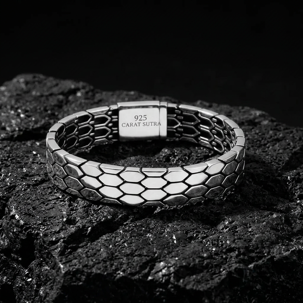 3 Row, 18mm, Snake Scale Bracelet | 925 Sterling Silver with Hallmark - caratsutra