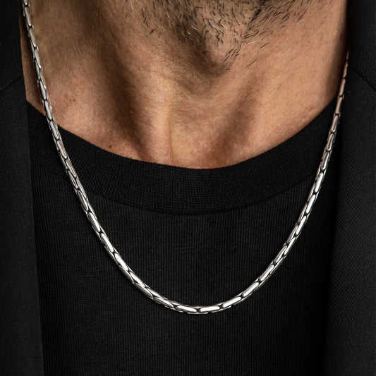 RARE PRINCE by CARAT SUTRA | 3mm Wide Oxidised Bamboo Chain | 925 Sterling Silver with Hallmark - caratsutra