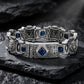 18mm Leo - Lion Retro Bracelet in Oxidised Finish studded with Blue Zircon | 925 Sterling Silver with Hallmark - caratsutra