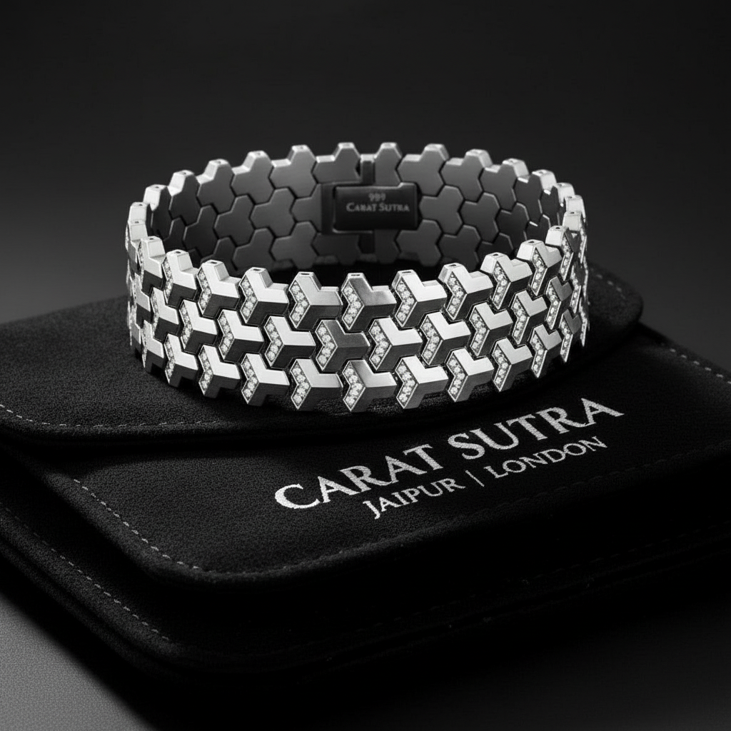 3 Row, 18mm Wide Solid Armor Bracelet Studded with/without Swarovski Diamond | 999 Sterling Silver | With Certificate of Authenticity and 925 Hallmark