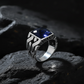 RARE PRINCE by CARAT SUTRA | Unique Turkish Gucci Style Ring with Faceted Blue S Sapphire | 925 Sterling Silver Oxidized Ring | Men's Jewelry | With Certificate of Authenticity and 925 Hallmark
