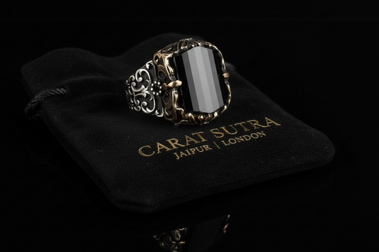 RARE PRINCE by CARAT SUTRA | Unique Turkish Style Ring with Faceted Black Zircon | 925 Sterling Silver Oxidized Ring | Men's Jewelry | With Certificate of Authenticity and 925 Hallmark - caratsutra