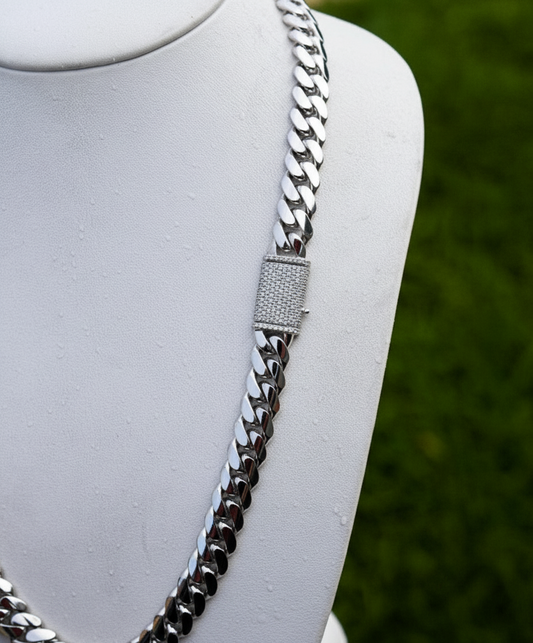 RARE PRINCE by CARAT SUTRA | Solid 12mm Miami Cuban Link Chain with Iced Lock | 22kt Gold Micron Plated on 925 Sterling Silver Chain with AAA+ Quality Swarovski Diamonds | Men's Jewelry | With Certificate of Authenticity and 925 Hallmark - caratsutra