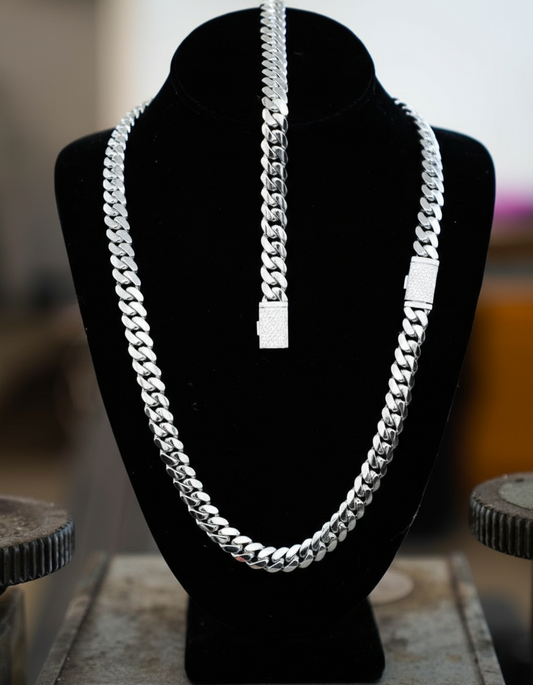 RARE PRINCE by CARAT SUTRA | Solid 12mm Miami Cuban Link Chain with Iced Lock | 22kt Gold Micron Plated on 925 Sterling Silver Chain with AAA+ Quality Swarovski Diamonds | Men's Jewelry | With Certificate of Authenticity and 925 Hallmark - caratsutra