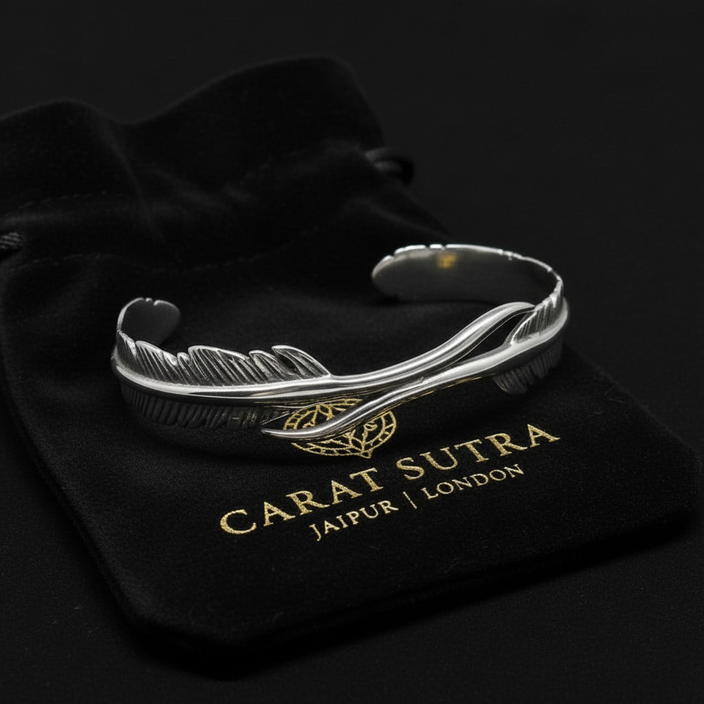 RARE PRINCE by CARAT SUTRA | Unique Adjustable Feather Style Bangle/kadaa/Handcuff for Men & Boys | 925 Sterling Silver Bracelet | Men's Jewelry | With Certificate of Authenticity and 925 Hallmark - caratsutra