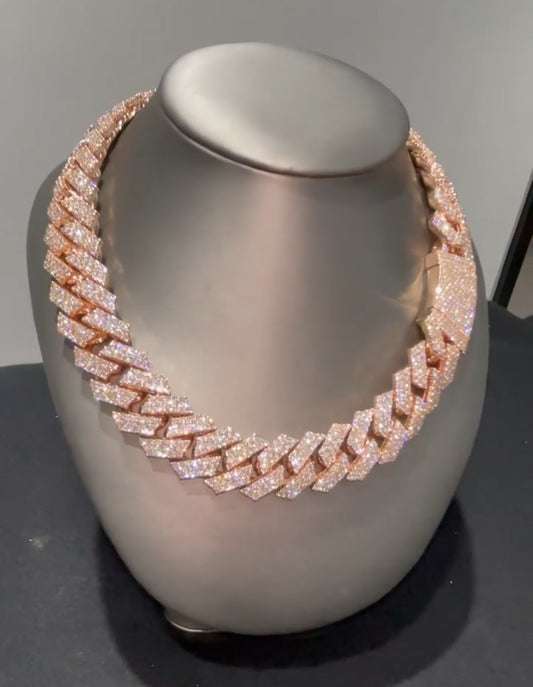 RARE PRINCE by CARAT SUTRA | 18mm Wide Solid Miami Cuban Link Chain Studded WITH VVS Moissanite| 22kt Rose Gold Micron Plated 925 Sterling Silver Chain | Men's Jewelry | With Certificate of Authenticity and 925 Hallmark - caratsutra