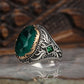 Unique Designed Turkish Style Ring with 8.5ct Natural Emerald | 925 Sterling Silver Oxidized Ring | With Certificate of Authenticity and 925 Hallmark