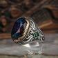Unique Designed Turkish Style Ring with 12ct Natural Fire Black Opal | 925 Sterling Silver Oxidized Ring | With Certificate of Authenticity and 925 Hallmark