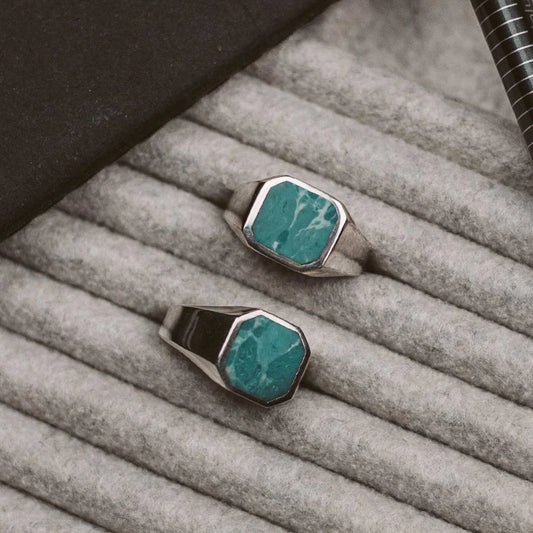 RARE PRINCE by CARAT SUTRA | Classic Signet Ring with Natural Blue Turquoise | 925 Sterling Silver Ring | Men's Jewelry | With Certificate of Authenticity and 925 Hallmark