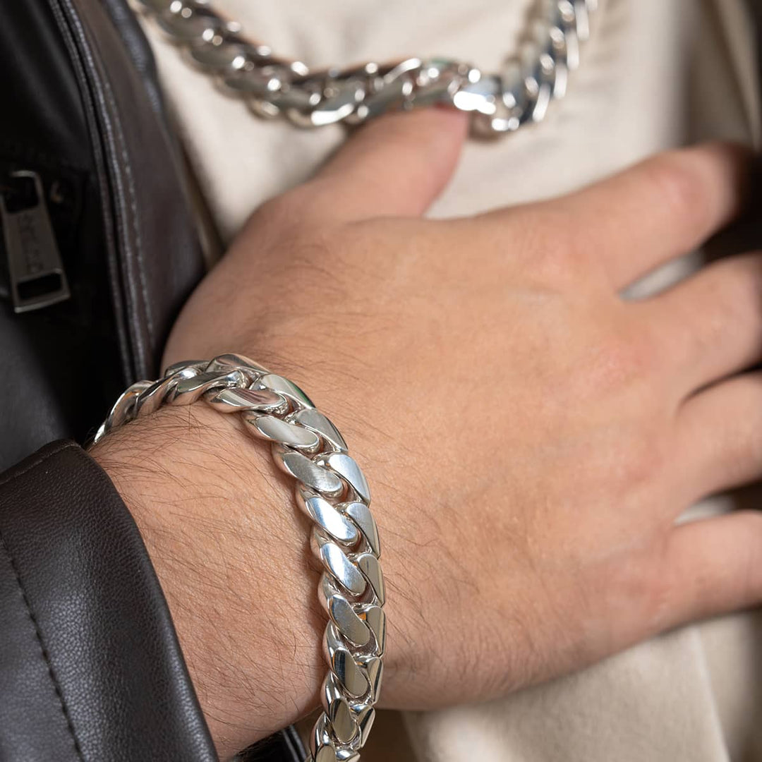 Polished Sterling Silver Cuban Link Chain Bracelet - 9 Inch. Wholesale -  925Express