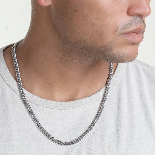 RARE PRINCE by CARAT SUTRA | Solid 8mm Miami Cuban Link Chain with Plain Lock (Rhodium Plated) | 925 Sterling Silver Chain | Men's Jewelry | With Certificate of Authenticity and 925 Hallmark
