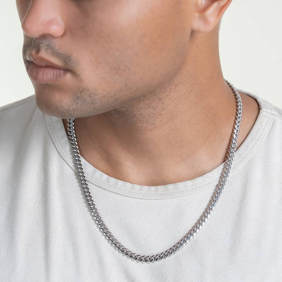 RARE PRINCE by CARAT SUTRA | Solid 8mm Miami Cuban Link Chain with Plain Lock (Rhodium Plated) | 925 Sterling Silver Chain | Men's Jewelry | With Certificate of Authenticity and 925 Hallmark