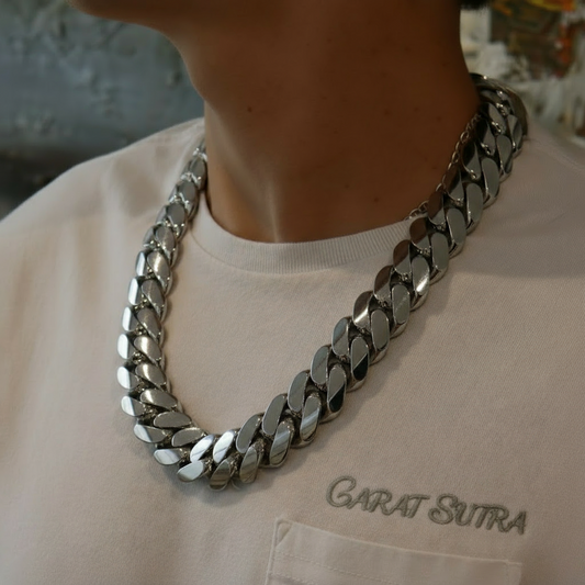 22mm Wide Solid Miami Cuban Link Chain | 925 Sterling Silver Chain | Men's Jewelry | With Certificate of Authenticity and 925 Hallmark - caratsutra