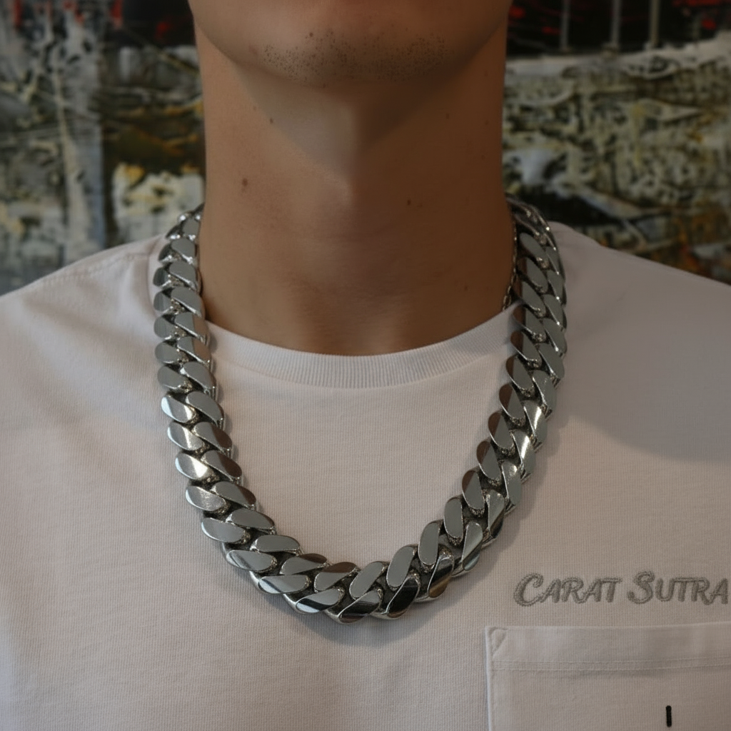 22mm Wide Solid Miami Cuban Link Chain | 925 Sterling Silver Chain | Men's Jewelry | With Certificate of Authenticity and 925 Hallmark - caratsutra