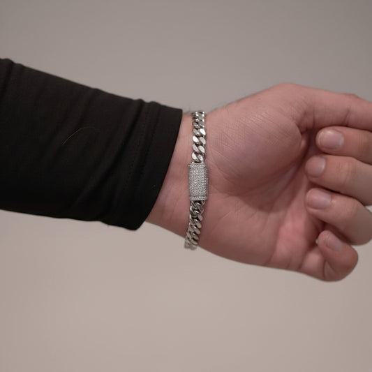 RARE PRINCE by CARAT SUTRA | Solid 8mm Miami Cuban Link Bracelet with Plain Lock (Rhodium Plated) | 925 Sterling Silver Chain | With Certificate of Authenticity and 925 Hallmark - caratsutra