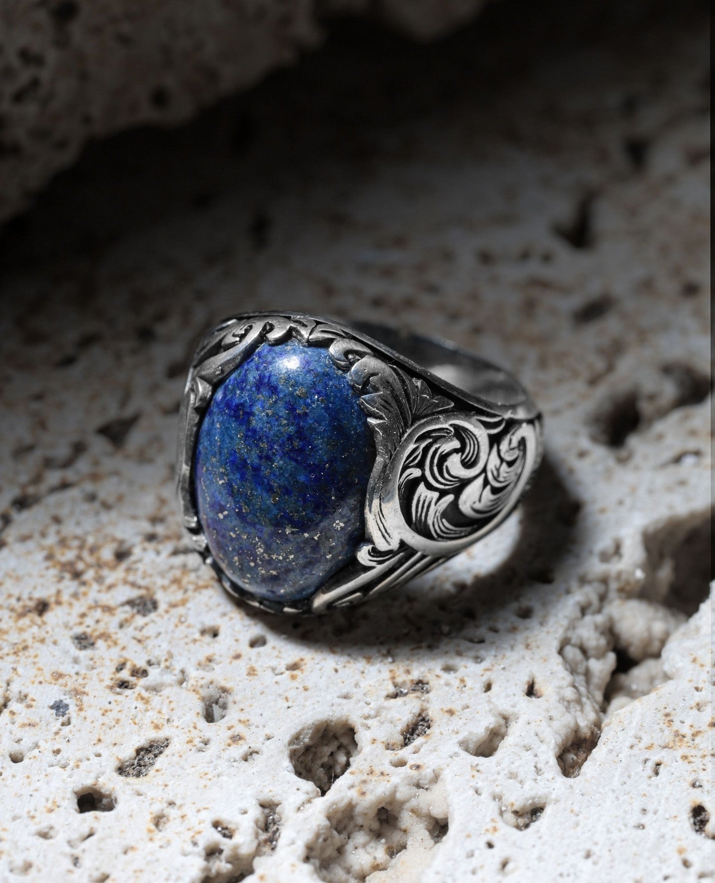 RARE PRINCE by CARAT SUTRA | Unique Designed Turkish Style Ring with Natural Moonstone | 925 Sterling Silver Oxidized Ring | With Certificate of Authenticity and 925 Hallmark