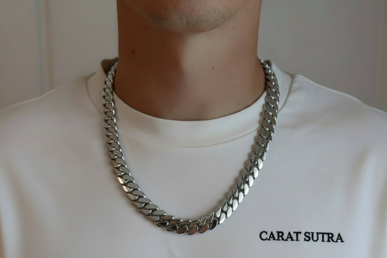 RARE PRINCE by CARAT SUTRA | 14mm Wide Solid Miami Cuban Link Chain | 925 Sterling Silver Chain | Men's Jewelry | With Certificate of Authenticity and 925 Hallmark