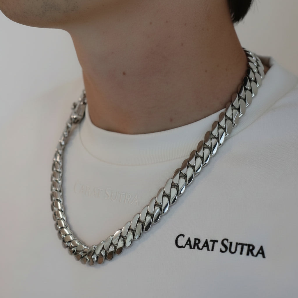RARE PRINCE by CARAT SUTRA | 14mm Wide Solid Miami Cuban Link Chain | 925 Sterling Silver Chain | Men's Jewelry | With Certificate of Authenticity and 925 Hallmark