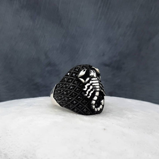 RARE PRINCE by CARAT SUTRA | Unique Turkish Style Oxidised Silver Ring with Black Zircon| 925 Sterling Silver Oxidized Ring | Men's Jewelry | With Certificate of Authenticity and 925 Hallmark