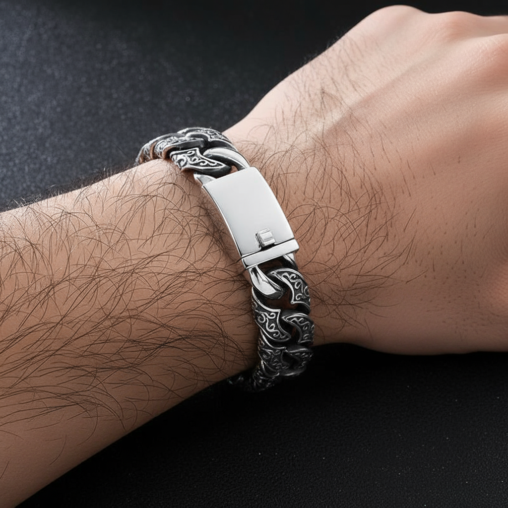 16mm wide, 925 Sterling silver, Unique Artistry Myth Antique Bracelet for Men | With Certificate of Authenticity and 925 Hallmark