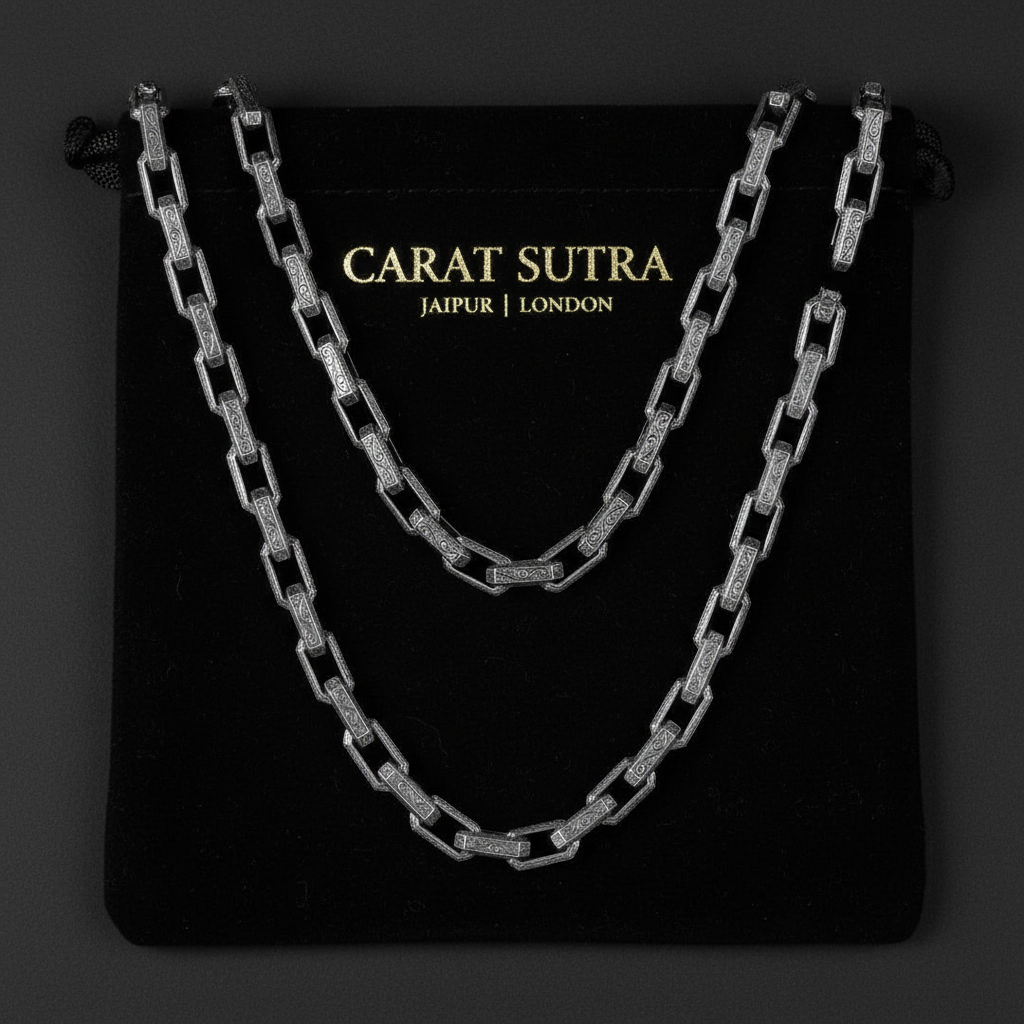 RARE PRINCE by CARAT SUTRA | Unique Vintage Artistry Ancient Oxidized Chain | 925 Sterling Silver Chain | Men's Jewelry | With Certificate of Authenticity and 925 Hallmark - caratsutra