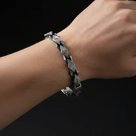 RARE PRINCE by CARAT SUTRA | Unique Hand Engraved Vintage Oxidized Bracelet | 925 Sterling Silver Bracelet | Men's Jewelry | With Certificate of Authenticity and 925 Hallmark