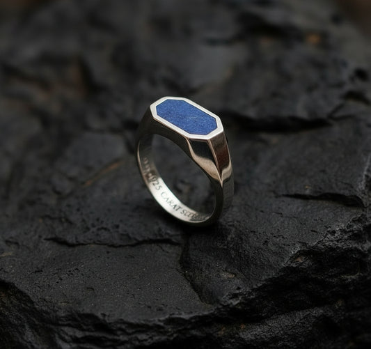 RARE PRINCE by CARAT SUTRA | Elegant Signet Ring with Natural Lapis Lazuli | 925 Sterling Silver Ring | Men's Jewelry | With Certificate of Authenticity and 925 Hallmark