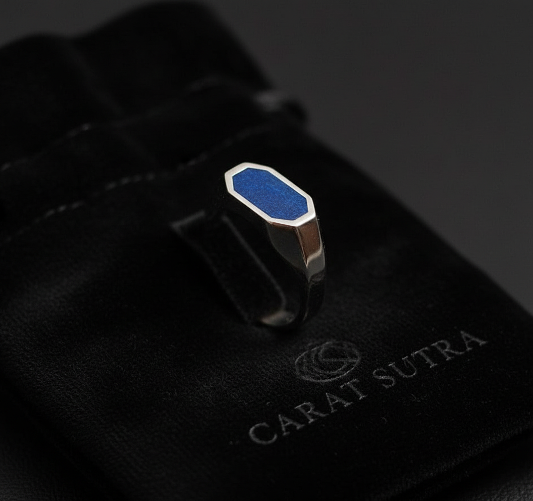 RARE PRINCE by CARAT SUTRA | Elegant Signet Ring with Natural Lapis Lazuli | 925 Sterling Silver Ring | Men's Jewelry | With Certificate of Authenticity and 925 Hallmark