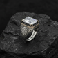 RARE PRINCE by CARAT SUTRA | Unique Designed Turkish Style Ring with White Zirconia | 925 Sterling Silver Oxidized Ring | Men's Jewelry | With Certificate of Authenticity and 925 Hallmark
