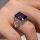 RARE PRINCE by CARAT SUTRA | Unique Designed Turkish Style Ring with Original 10Ct Amethyst | 925 Sterling Silver Oxidized Ring with Hallmark