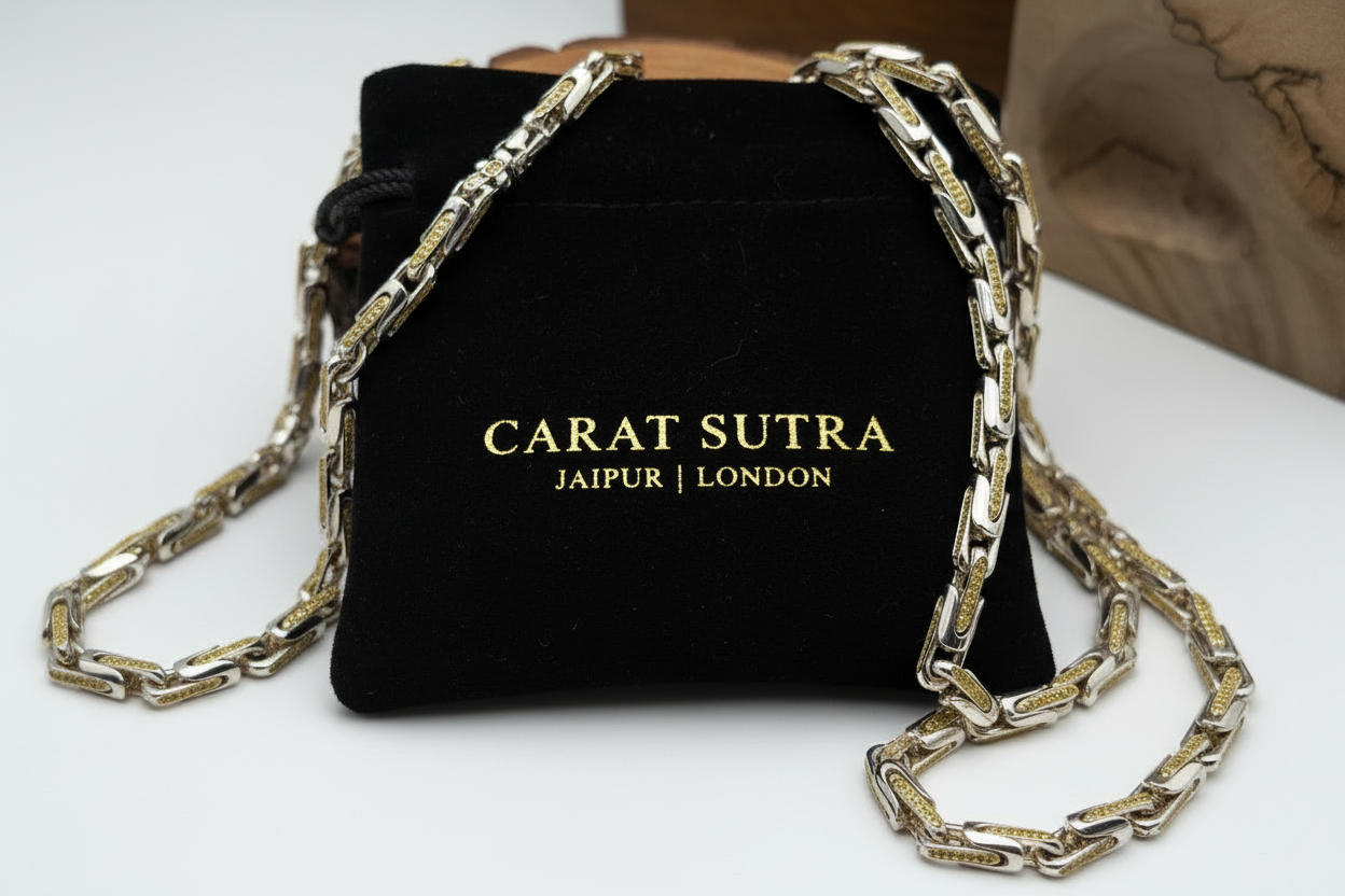Natural Citrine Stone Studded in Unique Link Chain | 925 Sterling Silver Chain with Rhodium Plating | With Certificate of Authenticity and 925 Hallmark