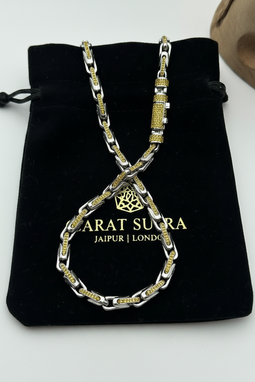 Natural Citrine Stone Studded in Unique Link Chain | 925 Sterling Silver Chain with Rhodium Plating | With Certificate of Authenticity and 925 Hallmark